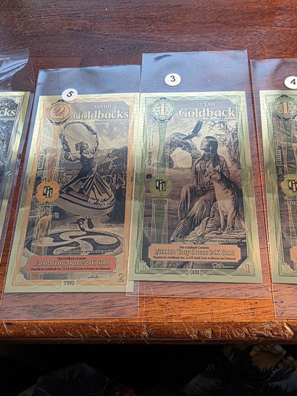 9 GOLDBACKS NOTES, CALIFORNIA, UTAH AND IDAHO .999 FOIL NOTES